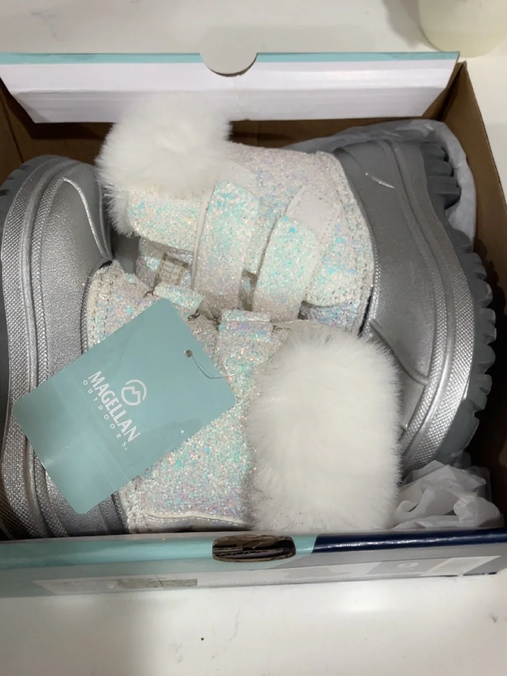 Magellan Outdoors White Glitter Faux Fur Toddler Snow Boots